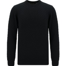 Bisiklet Yaka Slim Fit Dar Kesim Desenli Pamuklu Kaşmirli Triko Kazak