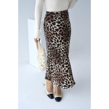 Midi Saten Etek - Leopar