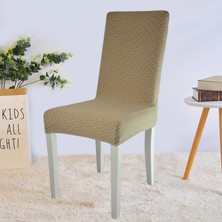 Tuğla Desen Likrali Jakarlı Kümaş Sandalye Örtüsü, Lastikli, Esnekli Sandalye Kılıfı 6 Adet
