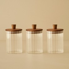 Beatrice Ahşap Kapaklı 3'lü Kavanoz Seti Naturel (580 Cc)