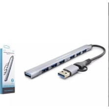 Hadron HDX7857 USB + Type-C Hub 7ın1 1-Usb3.0 6-Usb2.0 Gri