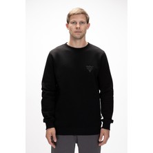 Windy Si̇yah Crewneck Erkek Baskılı Sweatshirt