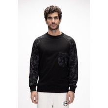 Deep Si̇yah Crewneck Erkek Baskılı Sweatshirt
