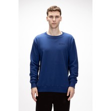 Inner Baskılı Parlament Mavisi Crewneck Erkek Sweatshirt