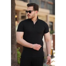 Erkek Hakim Yaka Dokuma Pamuklu Kumaş Kısa Kollu T-Shirt