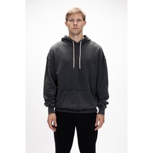 Acid Bear Kapüşonlu Siyah Oversize Erkek Sweatshirt