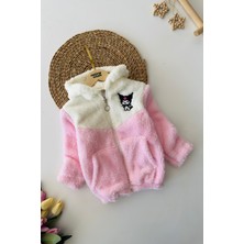Miniğimin Cicileri Krm Işleme Çift Renk Kapüşonlu Peluş Kız çocuk mont - Açık Pembe
