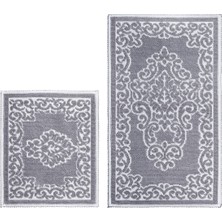 Balat Damaks Doğal Pamuklu 2'li Banyo Paspası 60X100+50X60 cm Gri