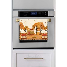 Sonbahar Ev Manzarası Turuncu Tonlu Lazer Kesim Fırın Örtüsü 43X55CM