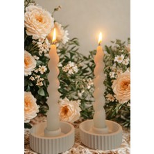 Mumlar Dahil 2 Li Beyaz Yuvarlak Şamdanlık ve Spiral, Burgulu Beyaz Renk Şamdan Mum