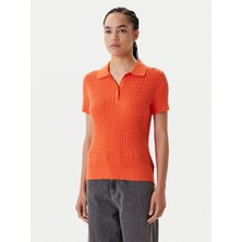 Tommy Hilfiger Kadın Pamuklu Ince Örgü Kısa Kollu Turuncu Polo Yaka  Kazak WW0WW41474SCX
