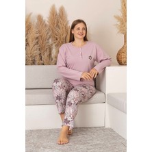 Nisanca Uzun Kollu %100 Pamuk Büyük Beden Anne Pijama Takımı- Anne Özel Serisi