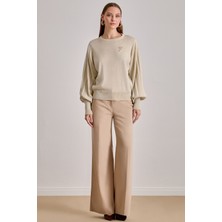 Dökümlü Bej Triko Kazak