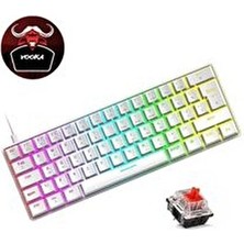 Trol Red Switch Mini Rgb Oyun Klavyesi Gaming Mekanik 62 Tuşlu 18 Rgb LED USB Tip-C Kablosu Beyaz