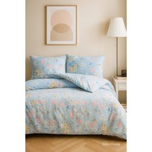 Çift Kişilik Pamuklu Nevresim Takımı Mavi Çiçek Desenli