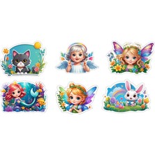 6 Adet Kız Çocuk Sticker V3 Etiket Yapıştırma Sticker Defter Masa Dolap 10 x 10 cm