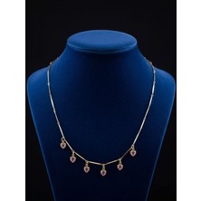 Altın Kaplama Pembe Taşlı Zarif Kolye