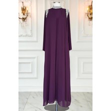 Amine Hüma Zambak Abiye Elbise Mürdüm