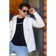 Kapüşonlu Boydan Fermuarlı  3 Iplik Şardonlu Pamuklu Sweatshirt