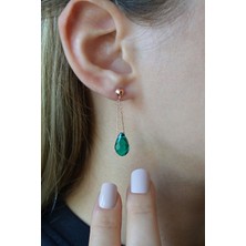 925 Ayar Gümüş Sallantılı Yeşil Kristal Küpe - 12108200