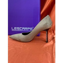 Lescarpe LES044 Vizon (Koyu Bej) Süet Kadife  Kadın Stiletto Ayakkabı
