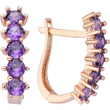 Mor Sıra Taşlı 925 Ayar Gümüş Küpe - 12111301