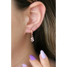 S Harfi Sallantılı 925 Ayar Gümüş Rose Tek Küpe - 12080702