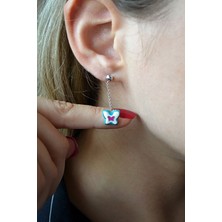 925 Ayar Gümüş Sallantılı Mineli Kelebek Küpe - 12109101