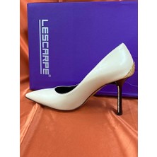 Lescarpe LES044 Bej Topuk Taş Detaylı Topuklu Kadın Stiletto Ayakaabı