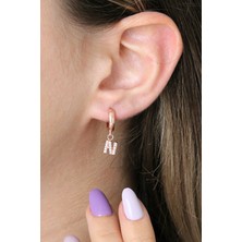 N Harfi Sallantılı 925 Ayar Gümüş Rose Tek Küpe - 12080302