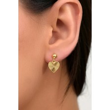 14K Altın Kaplamalı 925 Ayar Gümüş Kalemli Granada Kalp Küpe - 12112102