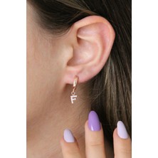 F Harfi Sallantılı 925 Ayar Gümüş Rose Tek Küpe - 12079602