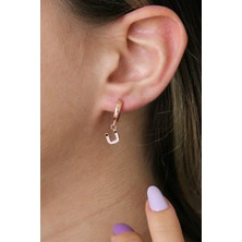 Ü Harfi Sallantılı 925 Ayar Gümüş Rose Tek Küpe - 12084302