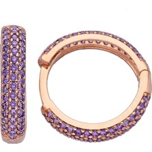 925 Ayar Gümüş Mor Taşlı Rose Halka Küpe - 12110900