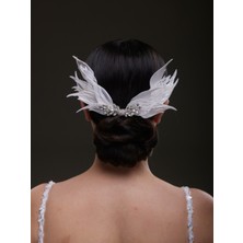 Tüy ve Taş Detaylı Gelin Saç Aksesuarı