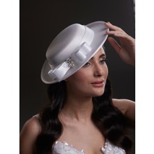 Incili Fiyonk Detaylı Zarif Beyaz Gelin, Nikah, Nişan, Özel Davet Şapkası