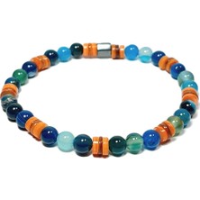 JTSS25DOB1556 Akik Sedef Hematit Mavi Janti Doğaltaş Bileklik