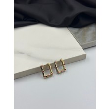 Gold Fuşya Taş Detaylı Şık Tasarım Halka Çelik Küpe