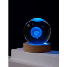 3D Karahindiba Temalı Kristal Küre LED Gece Lambası – Usb'li Ahşap Standlı Rgb LED Lamba