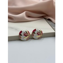 Pembe Mineli Çiçek Figürlü Tasarım Küpe