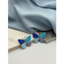 Mavi Tonları Kelebek Figürlü Tasarım Yaz Konseptli Küpe