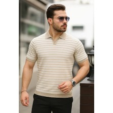 Erkek Kısa Kollu Çizgi Desenli Örme Kumaş Tshirt