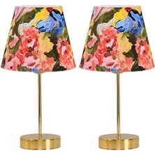 Star Gold Ayaklı Abajur Yağlı Boya Sanat Desenli Kumaş Başlık Yatak Odası Salon Masa Lambası 2 Adet