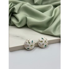 Beyaz Mineli Yeşil Tonları Zirkon Taşlı Bahar Dalı Konseptli Tasarım Küpe