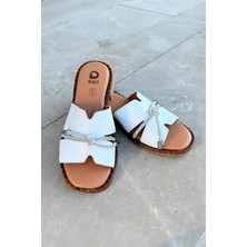 Kadın Hakiki Deri Taş Detaylı Terlik