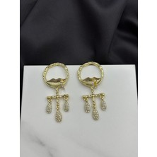 Gold Altın Dudak Figürlü Marka Model Yazlık Tasarım Sallantılı Kadın Küpe