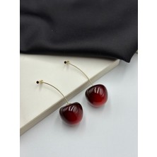 Altın Gold Kiraz Figürlü Sallantılı Tasarım Şık Küpe