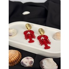 Gold Istiridye Detaylı Yengeç Figürlü Sallantılı Marka Model Küpe