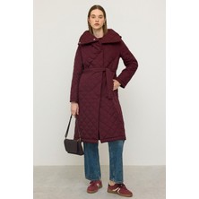 Çıkabilen Kapüşonlu Devrik Yaka Kapitone Mont Bordo 6792