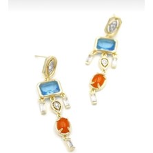 Gold Mavi-Turuncu Zirkon Taşlı Element Melis Göral Model Küpe